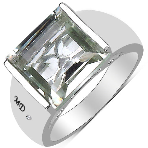 Anillo de plata de ley .925 con amatista verde genuina de 5.71 quilates y diamantes blancos