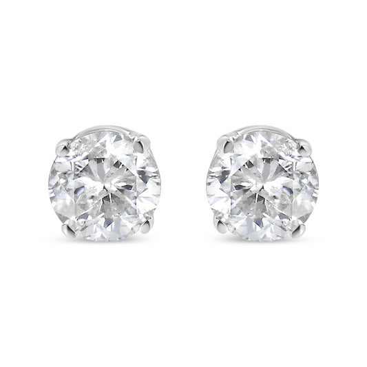 Pendientes de tuerca de oro blanco de 14K con solitario de diamante cultivado en laboratorio de 1.0 Cttw talla redonda brillante engastado en 4 puntas y cierre a presión (color E-F, claridad VVS2-VS1)
