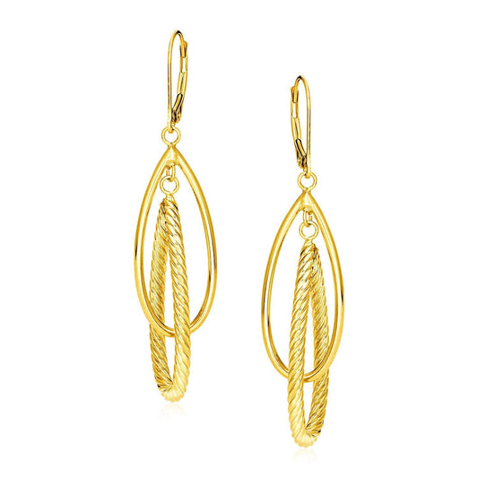 Pendientes de oro amarillo de 14k con colgantes en forma de lágrima brillantes y texturizados
