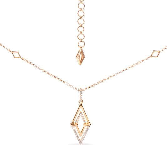 Collar con colgante de oro amarillo de 14K con diamantes de 1/4 Cttw de doble triángulo geométrico de 45,72 cm (Color G-H, Claridad SI1-SI2)