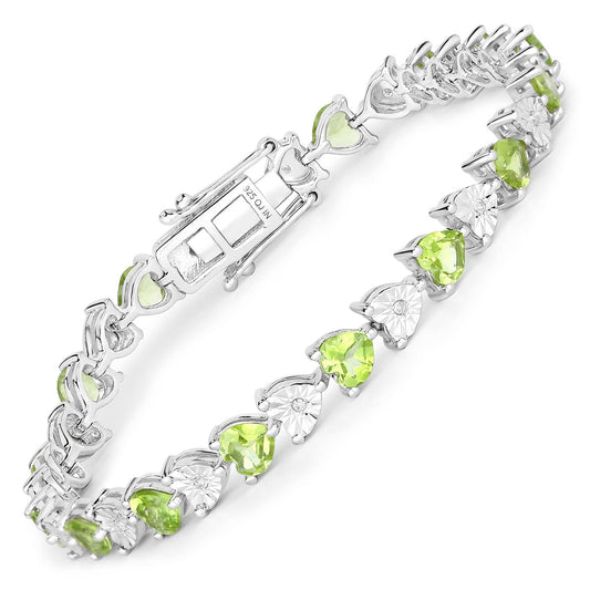 Pulsera de plata de ley .925 con peridoto auténtico de 6,74 quilates y diamantes blancos