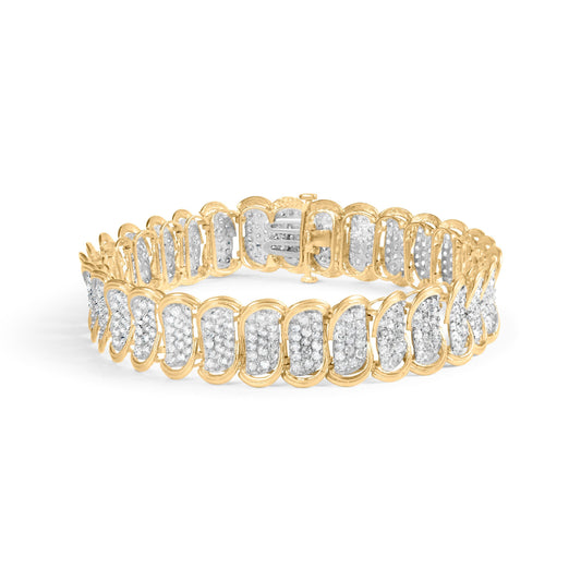 Pulsera de eslabones ovalados con bandas de oro amarillo de 10k y diamantes de 5.00 Cttw (color I-J, claridad I1-I2) - 7 pulgadas