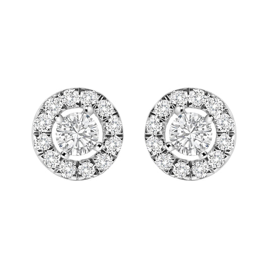 Pendientes de oro blanco de 14 quilates, con halo flotante y diamantes cultivados en laboratorio de 3/4 Cttw (color F-G, claridad VS1-VS2)
