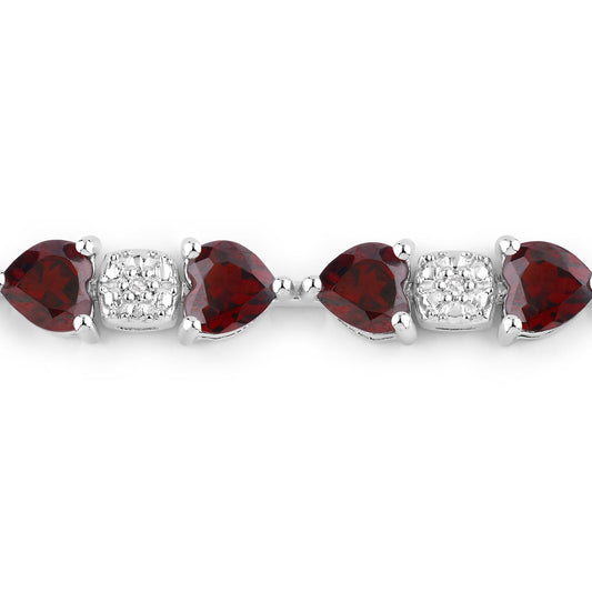 Brazalete de plata de ley .925 con granate genuino de 11.10 quilates y diamantes blancos