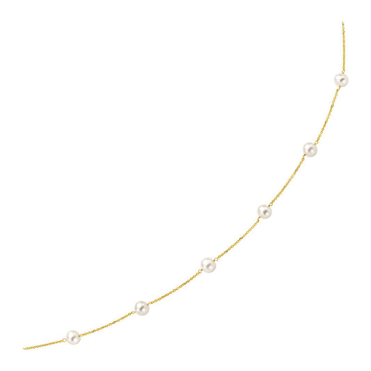 Collar de oro amarillo de 14k con perlas blancas
