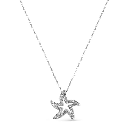 Collar con dije de estrella de mar de plata de ley .925 con acento de diamante engastado en garra de 45,72 cm (color I-J, claridad I1-I2)