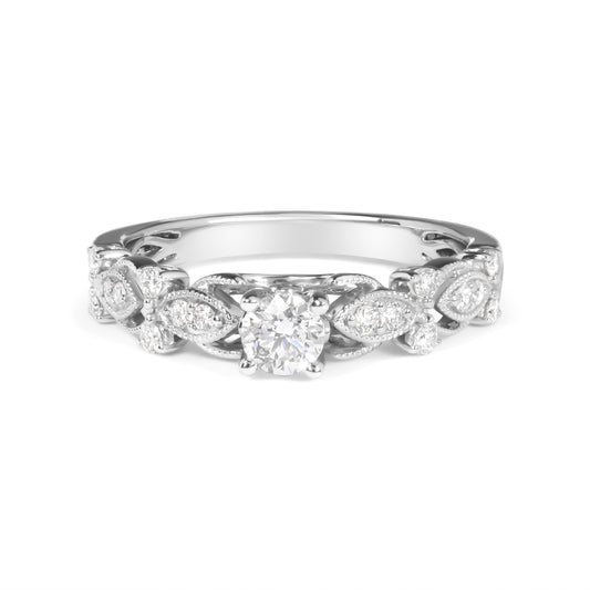 Anillo de compromiso de oro blanco de 14K con diamante de 1/2 quilate de estilo vintage (color G-H, claridad VS2-SI1) - Talla 7