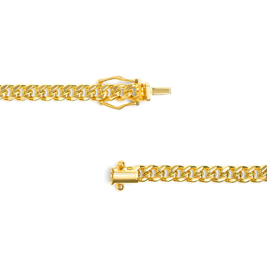 Cadena cubana de Miami de oro amarillo semimacizo de 14 quilates y 4,5 mm - Cadena unisex - 22 pulgadas