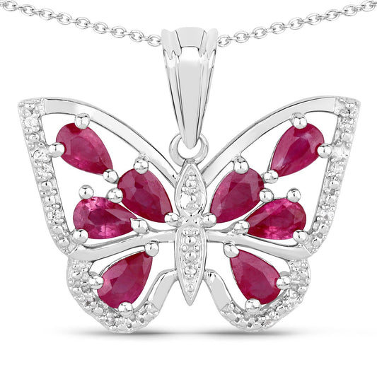 2.07 Carat Genuine Ruby and White Zircon .925 Sterling Silver Pendant