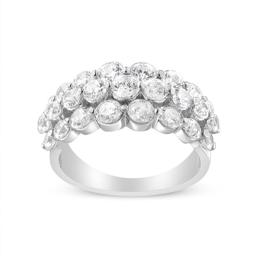 Anillo de oro blanco de 10K con 2 1/2 quilates de diamante natural redondo de 3 hileras (color I-J, claridad I1-I2) - Talla 7