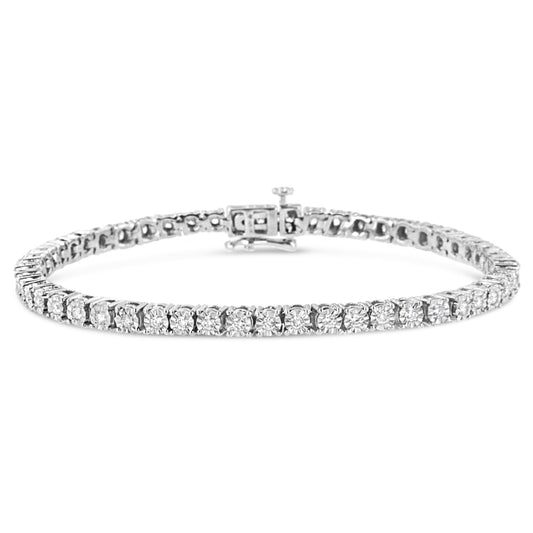 Brazalete de tenis de oro blanco de 10 quilates con diamantes reales de 1/2 quilate engarzados con ilusión, con placa de milagro (color I-J, claridad SI2-I1) - Tamaño 7.5"