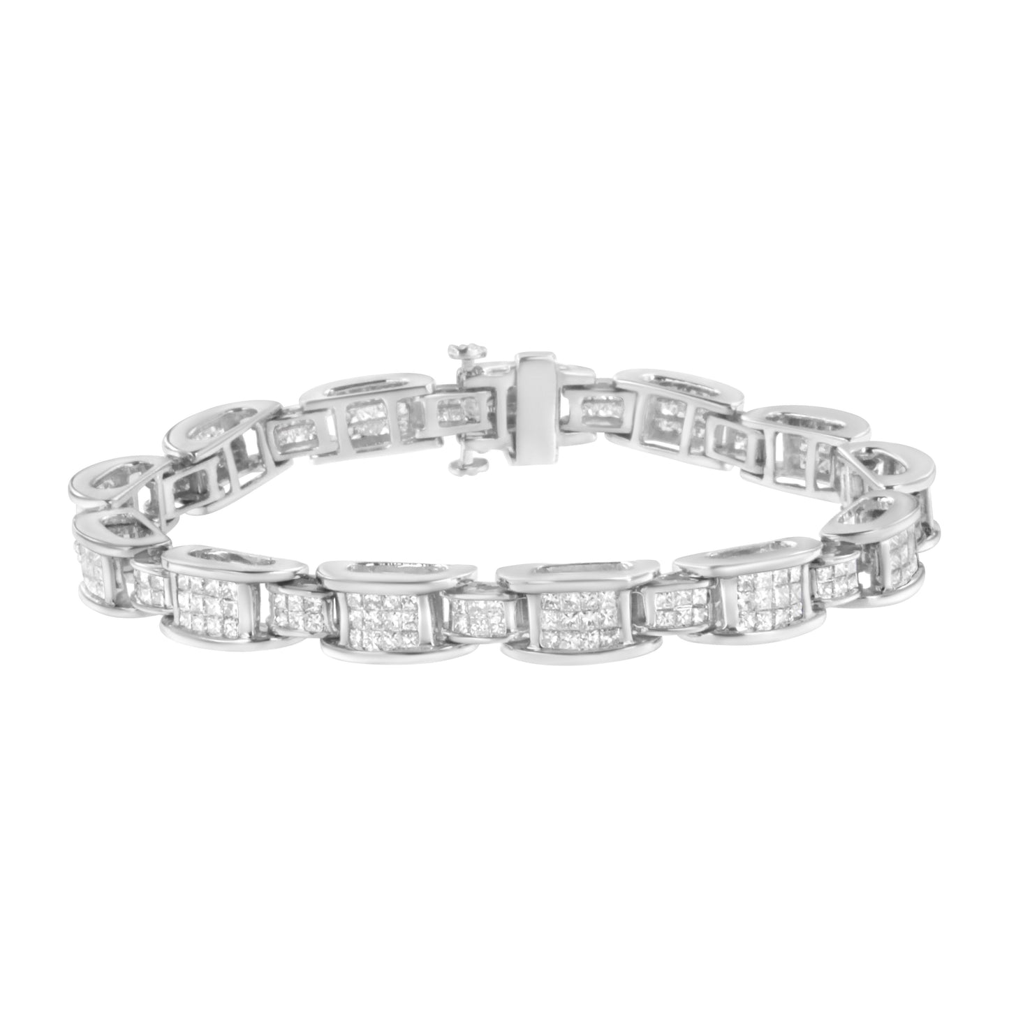 Pulsera de tenis de oro blanco de 14 quilates con diamantes de talla princesa de 5,0 quilates engastados en forma invisible con eslabones en forma de D de tamaño alterno (color H-I, claridad SI2-I1) - 7 pulgadas