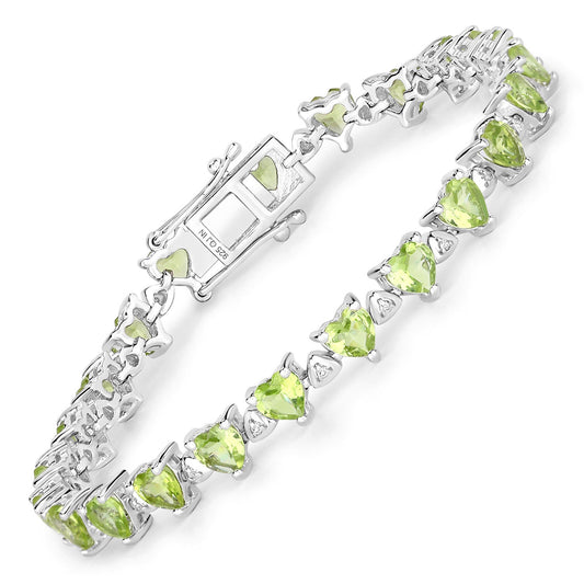 Brazalete de plata de ley .925 con peridoto genuino de 10.24 quilates y diamante blanco
