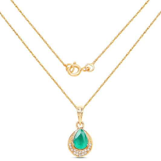 Colgante de oro amarillo de 14K con esmeralda zambiana auténtica de 0,89 quilates y diamantes blancos