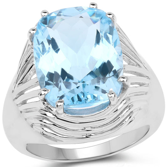 Anillo de plata de ley .925 con topacio azul auténtico de 12.10 quilates