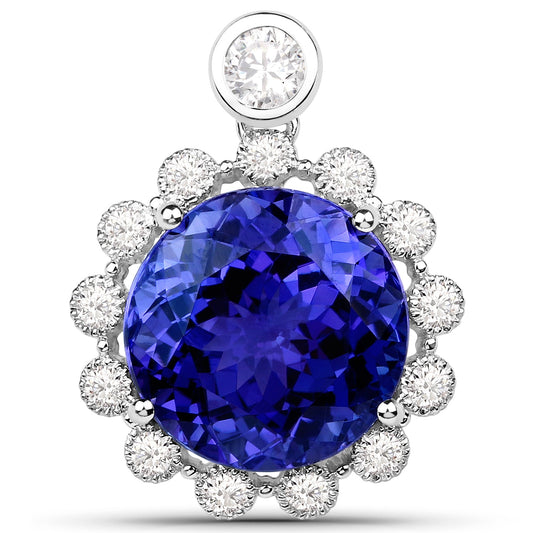 Colgante de oro blanco de 18 quilates con tanzanita genuina de 14,36 quilates y diamantes blancos