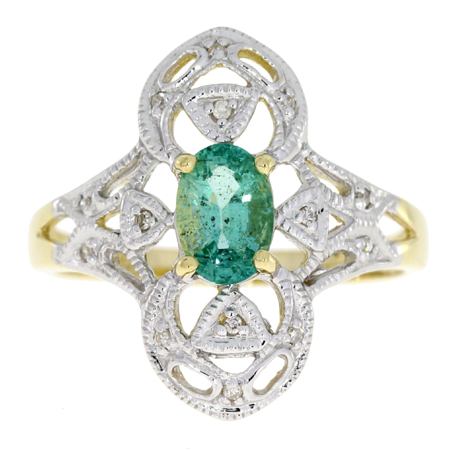 Anillo de oro amarillo de 10 kt con diamante esmeralda de 0,70 qt.