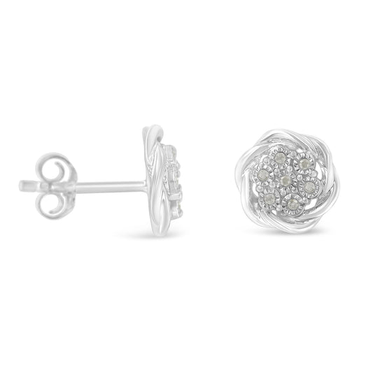 Pendientes de racimo en espiral de plata de ley con diamantes (1/6 quilates totales, color I-J, claridad I2-I3)