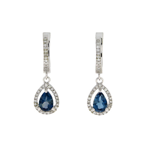 Pendientes colgantes de topacio azul Londres de 0,88 ct en oro blanco de 14 kt