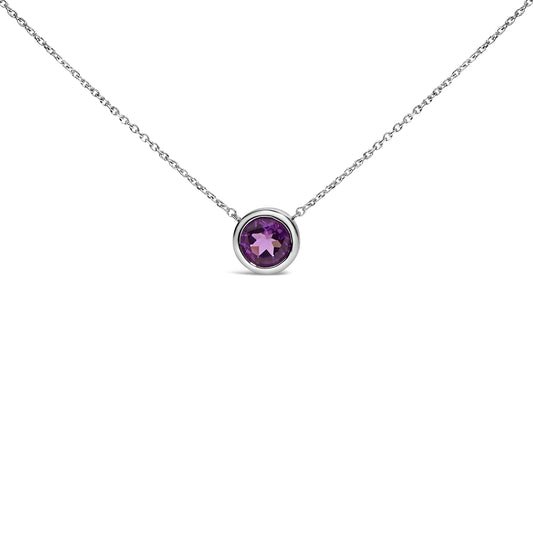Collar con colgante de amatista morada creada con engaste de bisel de plata de ley .925 de 7 mm - 18 pulgadas