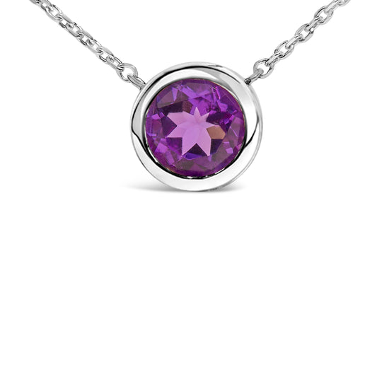 Collar con colgante de amatista morada creada con engaste de bisel de plata de ley .925 de 7 mm - 18 pulgadas