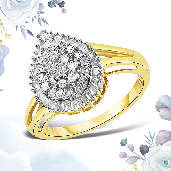 Anillo de cóctel estilo bailarina de oro blanco y amarillo de 14 quilates con diamantes redondos y talla baguette de 1,00 quilates en total (color H-I, claridad SI2-I1)