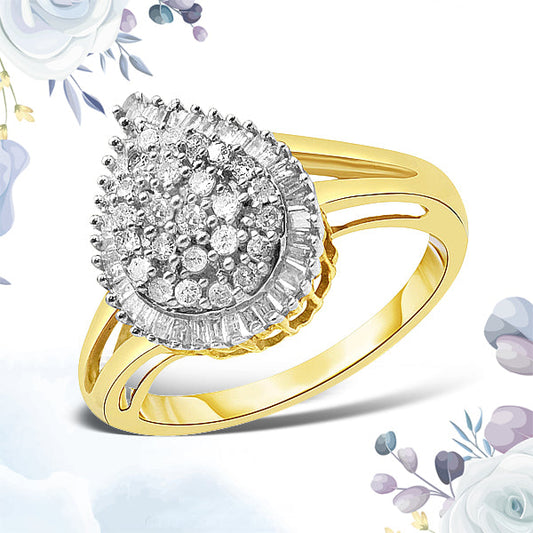 Anillo de cóctel estilo bailarina de oro blanco y amarillo de 14 quilates con diamantes redondos y talla baguette de 1,00 quilates en total (color H-I, claridad SI2-I1)
