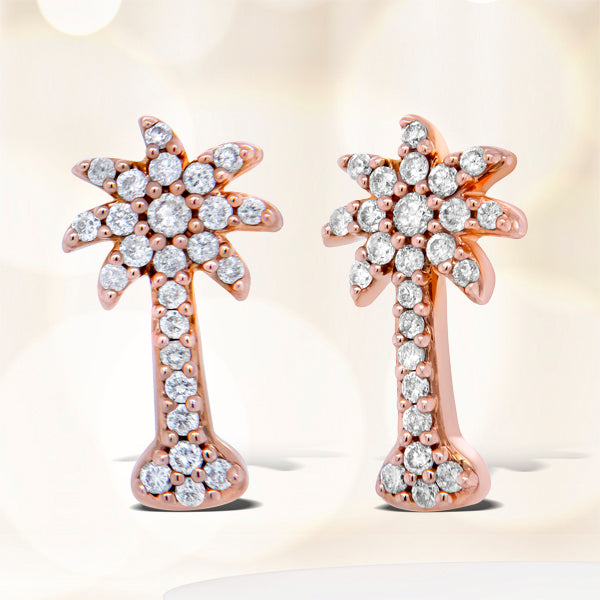 Aretes con poste de oro rosa de 10K y diamantes de 1/4 Cttw con forma de palmera (color H-I, claridad I1-I2)