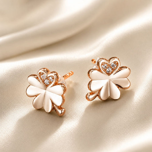 925 Sterling Silver Earrings with Pavé Setting CZ in Rose Gold 0.9x0.7cm for Women - view 2
