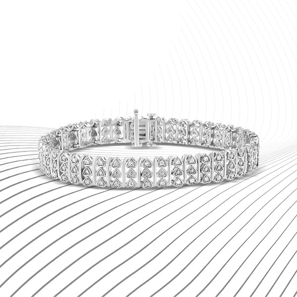 Brazalete de eslabones de corazón de múltiples filas con diamantes de plata esterlina .925 de 1,00 Cttw (color H-I, claridad I1-I2) - 7,25" pulgadas