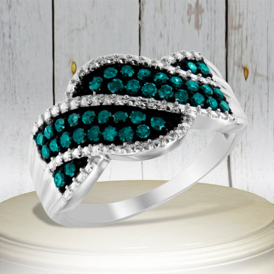 Anillo de cóctel de plata de ley .925 con diamantes azules tratados (1/2 Cttw, color azul tratado, claridad I2-I3) - Talla 6-3/4