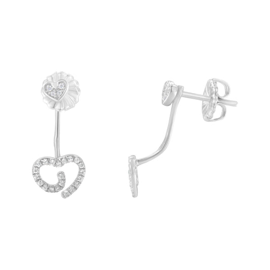 Pendientes de Corazón con Espiral de Diamantes (1/4 quilates en total) de Plata de Ley .925 (Color I-J, Claridad I2-I3)