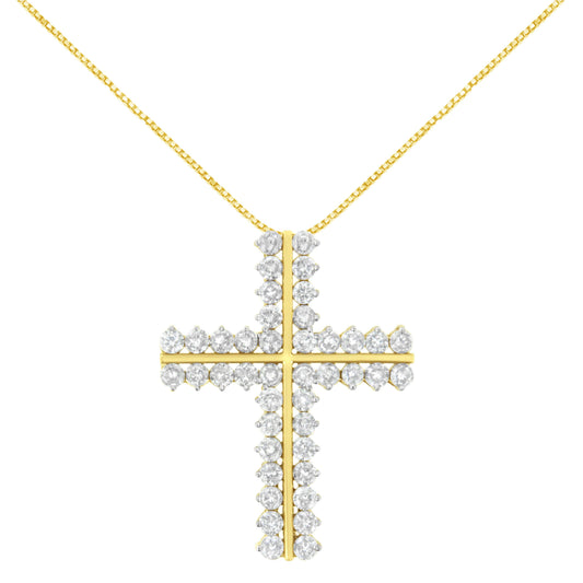 Collar con colgante de cruz de dos filas de diamantes de oro amarillo de 10K y 4,0 Cttw de 45,72 cm (claridad J-K, color I1-I2)