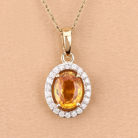 Colgante de oro amarillo de 14K con zafiro amarillo auténtico de 1.78 quilates y diamantes blancos