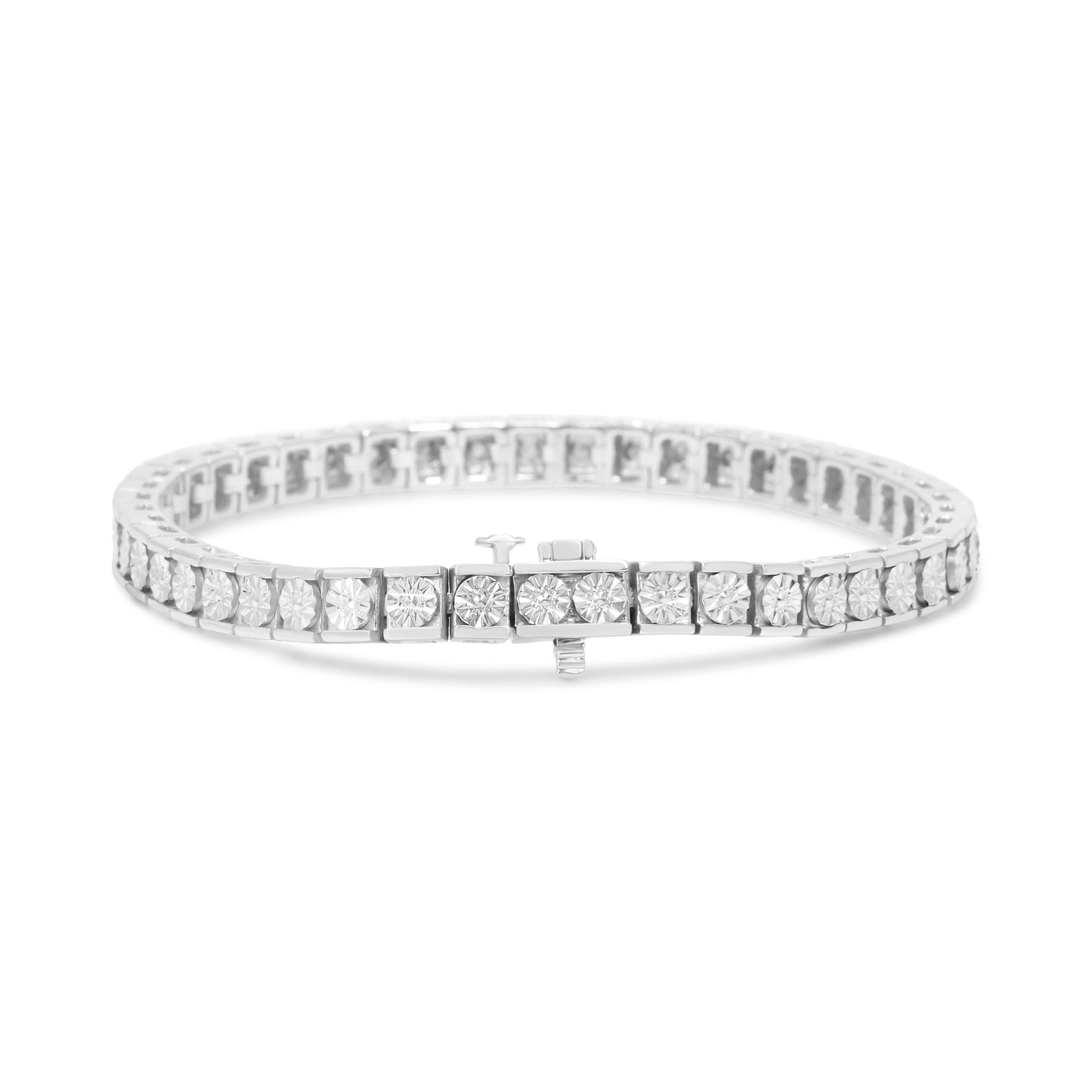 Pulsera de tenis de plata de ley .925 de 7,25" con diamantes de 1/4 Cttw engarzados milagrosamente y eslabones de cuentas (color I-J, claridad I2-I3)