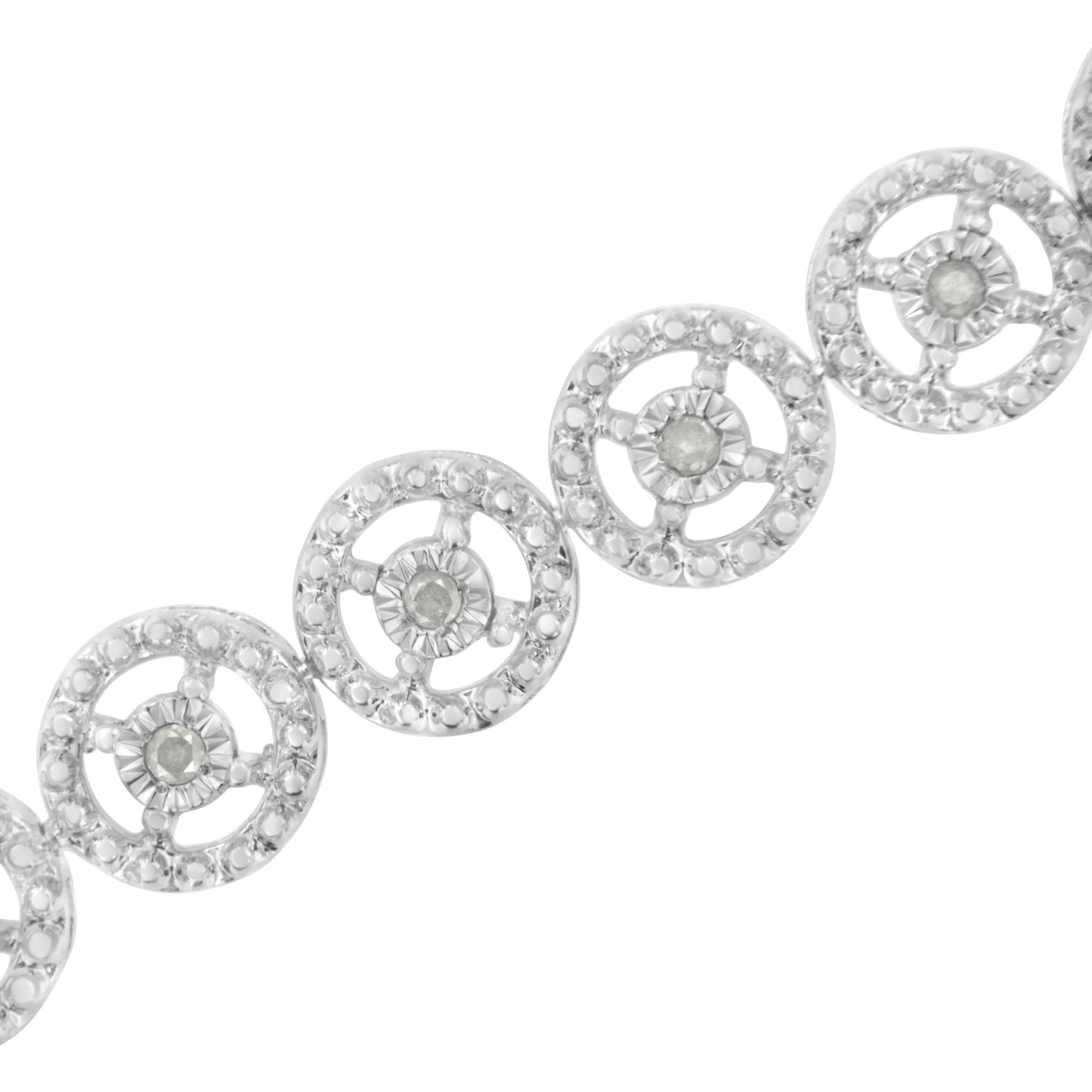 Pulsera de moda de eslabones de plata de ley .925, 1/2 Cttw de diamante, círculo anidado, milagro engarzado, rueda abierta de 18,4 cm (Color I-J, Claridad I3)