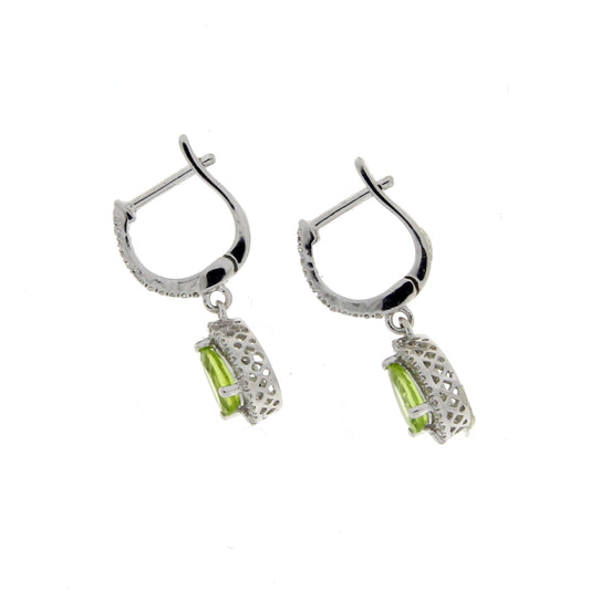 Pendientes colgantes de peridoto y diamante de 0,88 ct en oro blanco de 14 K