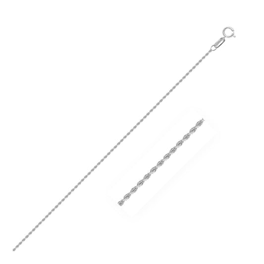 Cadena de cuerda sólida con corte de diamante de oro blanco de 10k y 1,4 mm