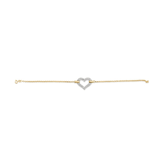 Pulsera de 7" con dije de corazón incrustado con diamantes de 1/4 Cttw en oro de 10K bicolor (Color H-I, Claridad I1-I2)