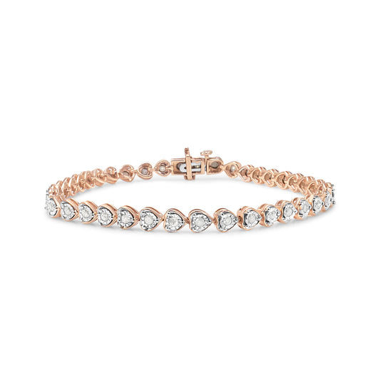 Pulsera de tenis de plata de ley .925 con diseño de eslabones de corazón de diamante de 1.0 quilates en total, engaste Miracle, 7" (color I-J, claridad I2-I3)