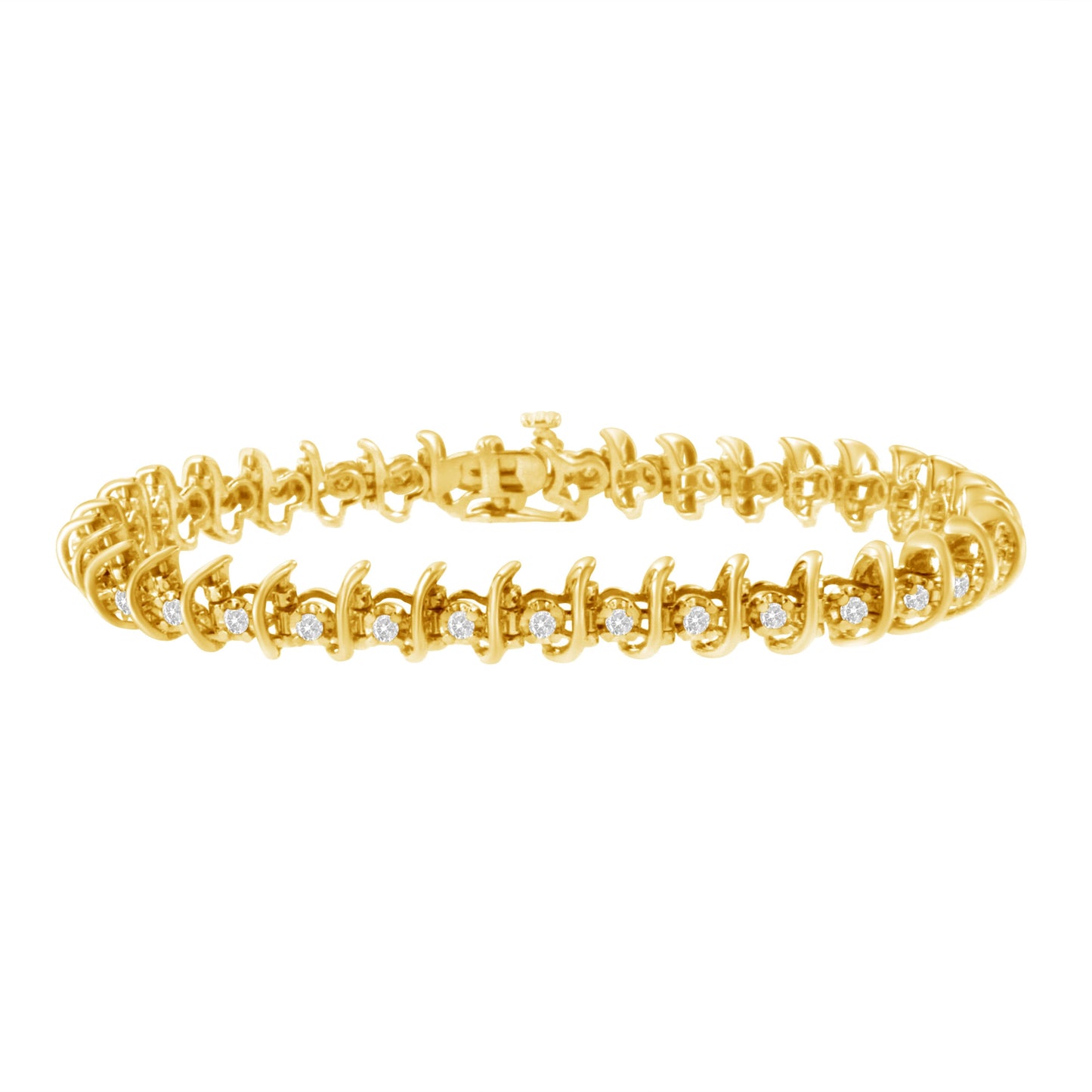 Pulsera de eslabones de diamantes engastados en garras de 10 quilates de oro amarillo laminado sobre plata de ley .925 con un total de 1 quilate (J-K, I1-I2) - 7.5"