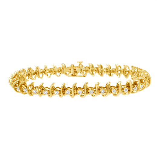 Pulsera de eslabones de diamantes engastados en garras de 10 quilates de oro amarillo laminado sobre plata de ley .925 con un total de 1 quilate (J-K, I1-I2) - 7.5"