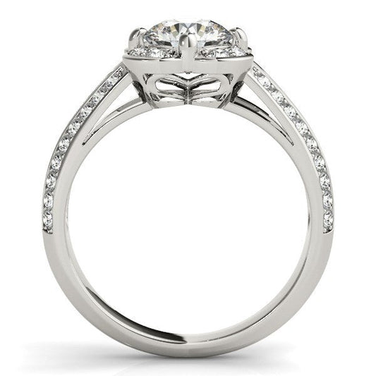 Anillo de compromiso con motivo floral y diamante redondo en oro blanco de 14k (1 3/8 cttw)