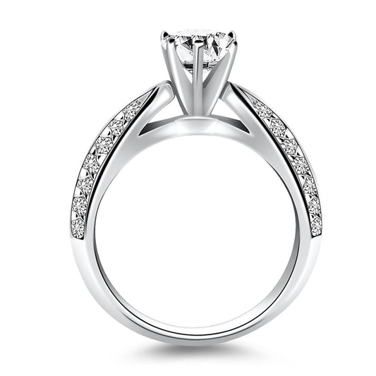 Anillo de compromiso de oro blanco de 14 quilates con diamantes pavé de doble fila tipo catedral