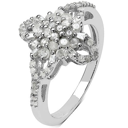 Anillo de Plata de ley .925 con Diamante Blanco y Diamante Amarillo Genuinos de 0.63 Quilates