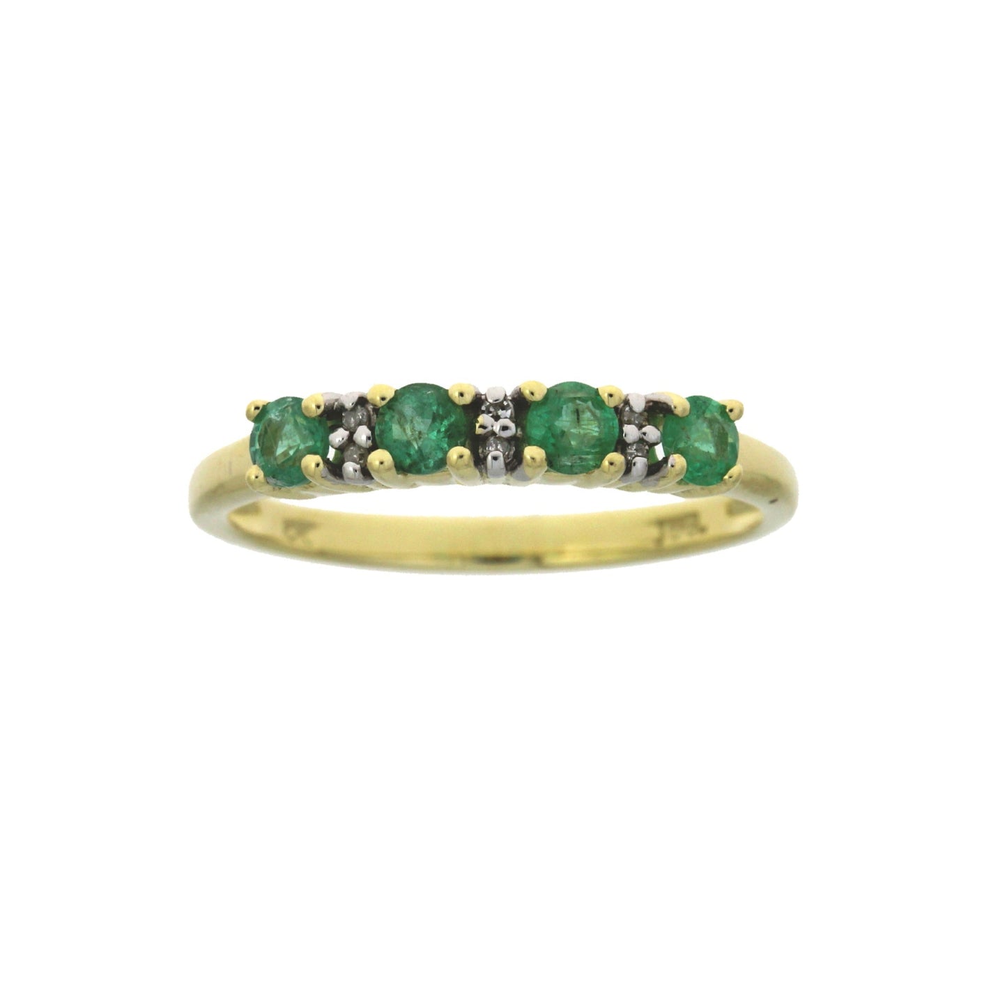 Anillos de banda de moda con diamantes esmeralda de oro amarillo de 10 quilates
