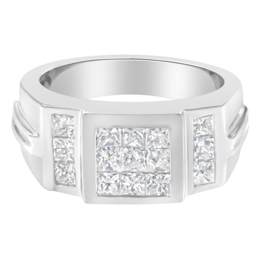 Anillo para hombre de oro blanco de 14 quilates con grupo de diamantes (2 quilates de peso total, color G-H, claridad SI1-SI2)