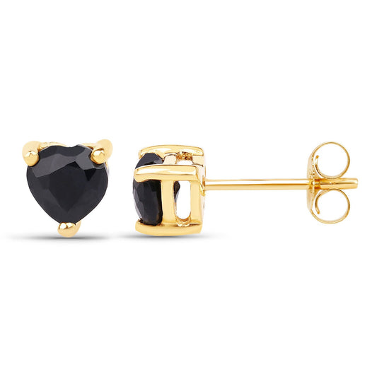 0.70 Carat Genuine Black Sapphire 14K Yellow Gold Earrings - view 2
