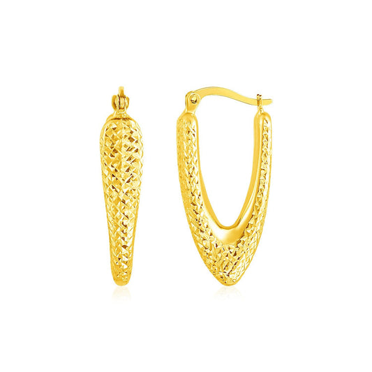14k Yellow Gold V Shaped Puffed Hoop Earrings - view 2