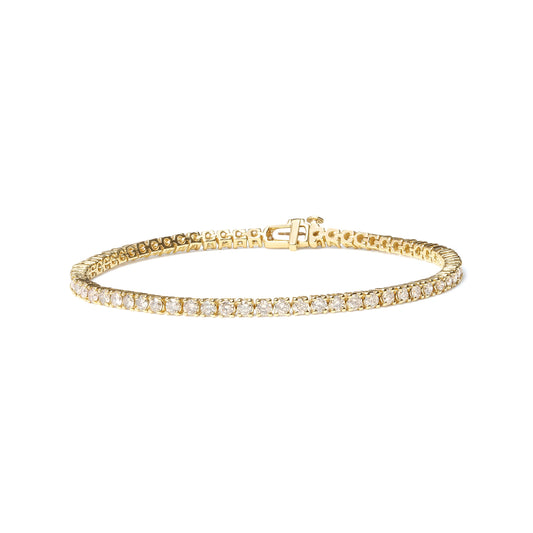 Pulsera de tenis de oro amarillo de 14 quilates con diamantes de corte redondo brillante de 6,0 quilates engastados en 4 garras (color K-L, claridad VS2-SI1) - 7,25"